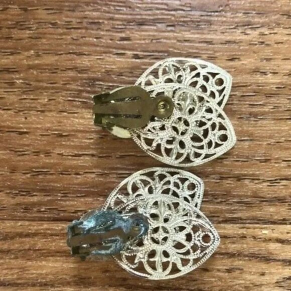 Vintage Style Clip On Earrings Silver Tone Filigree Faux Pearl Dangle - Picture 2 of 6